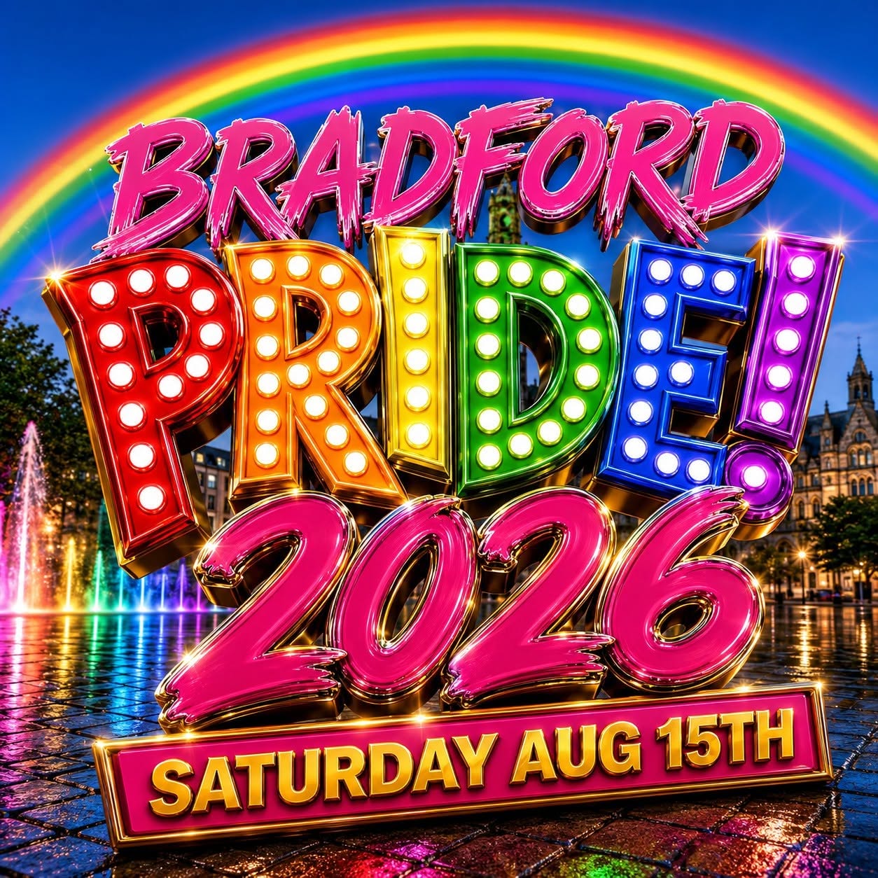 Bradford Pride 2026 logo, Saturday 15 August