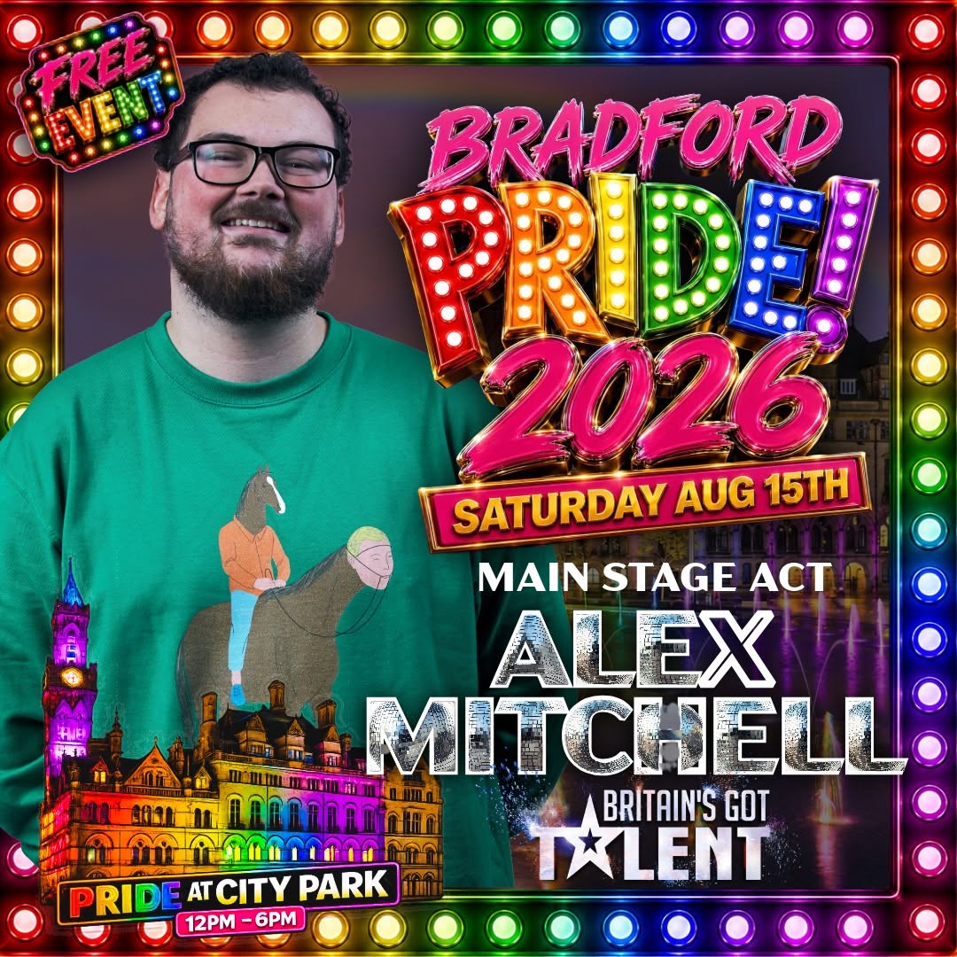 Alex Mitchell performing at Bradford Pride 2026