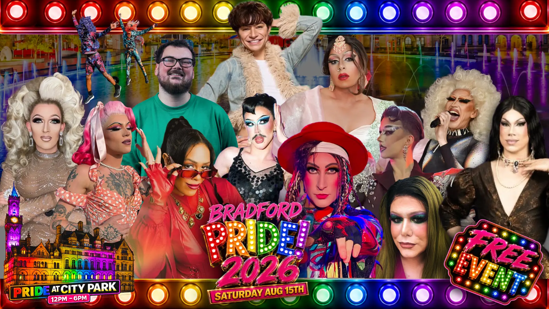 Full Bradford Pride 2026 performer line-up collage